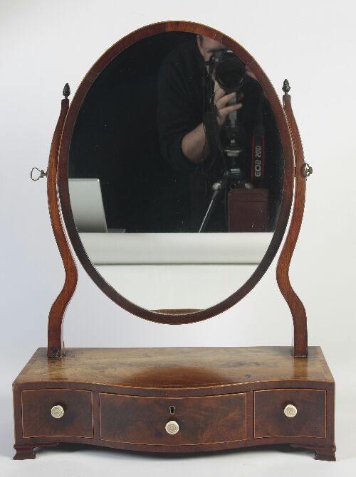 Appraisal: A George III mahogany dressing mirror boxwood line inlaid overall