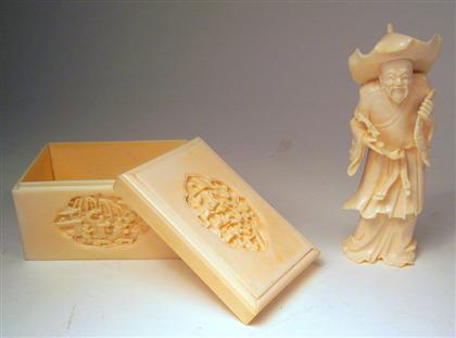 Appraisal: Chinese elephant ivory export box and figureRectangular box with figural