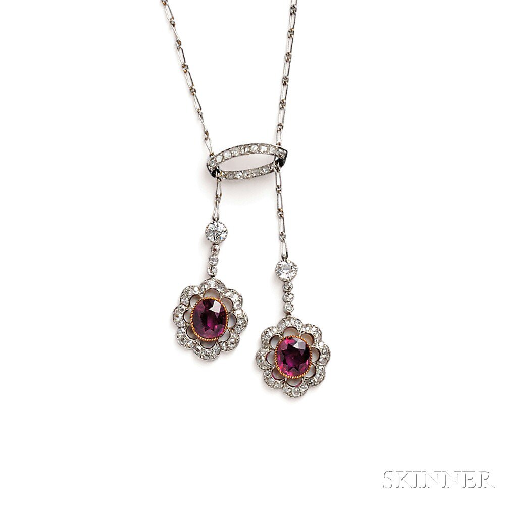 Appraisal: Edwardian Ruby and Diamond Negligee with bezel-set rubies measuring approx