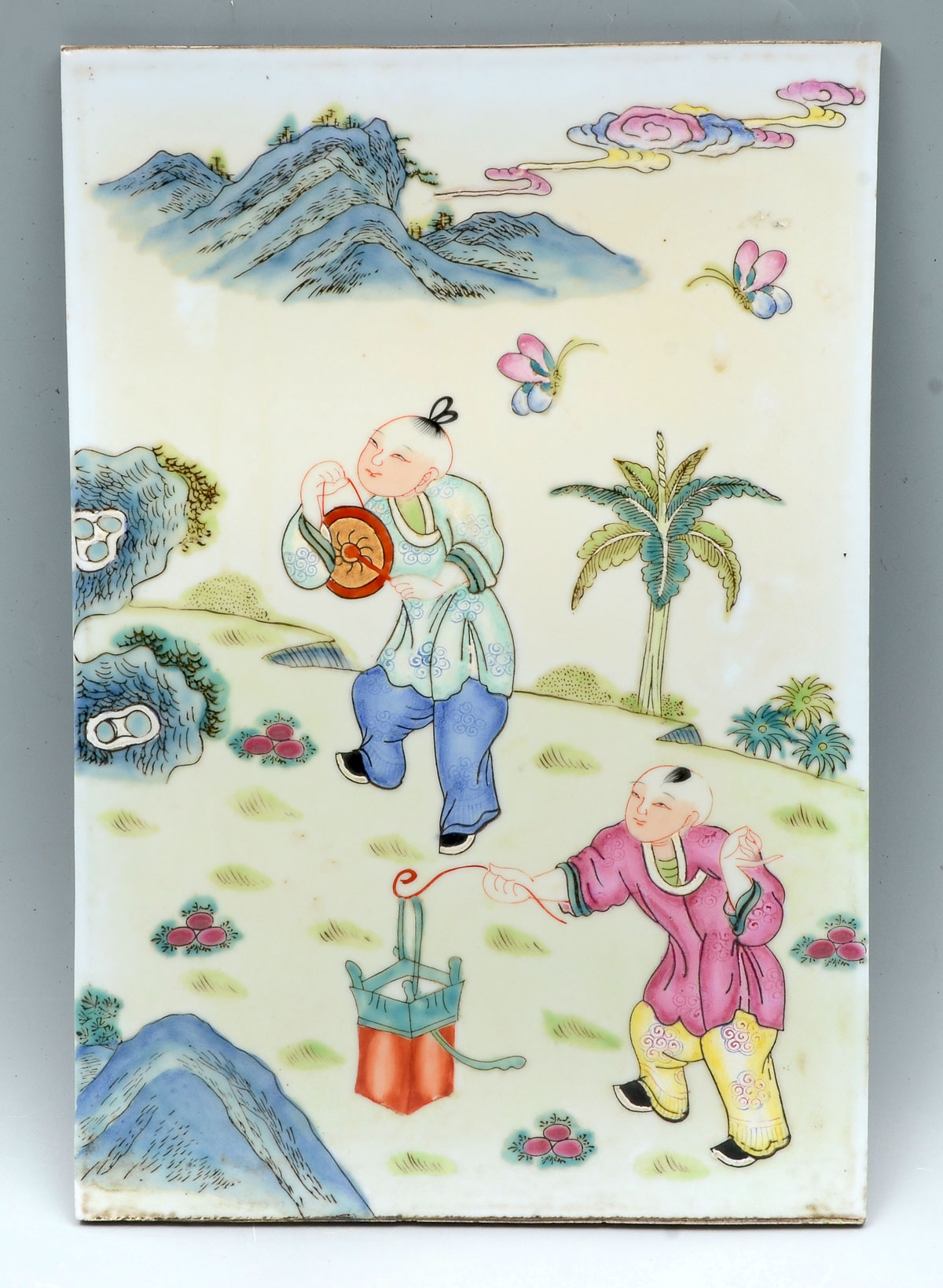 Appraisal: CHINESE FAMILLE ROSE ENAMELED FIGURAL PLAQUE Chinese Famille Rose enameled