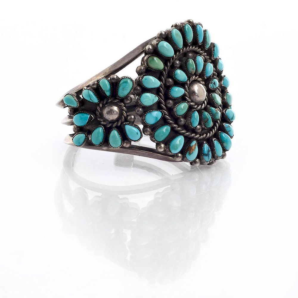 Appraisal: NATIVE AMERICAN SILVER AND TURQUOISE CLUSTER CUFF C approx weight