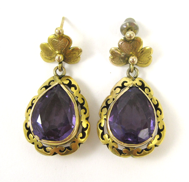 Appraisal: PAIR OF SYNTHETIC ALEXANDRITE EARRINGS each k yellow gold set