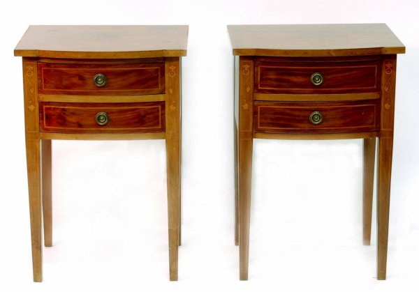 Appraisal: Pair of end tables Mahogany with line inlay to drawers