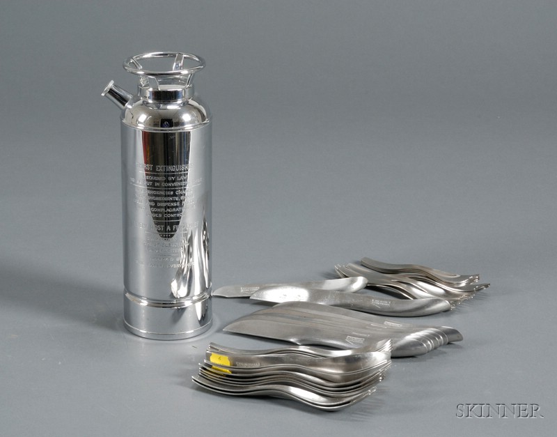 Appraisal: Stackable Flatware and Thirst Extinguisher Cocktail Shaker Stainless steel and