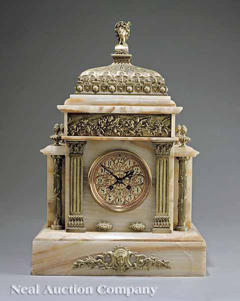 Appraisal: An Antique French Onyx and Bronze-Mounted Mantel Clock in the