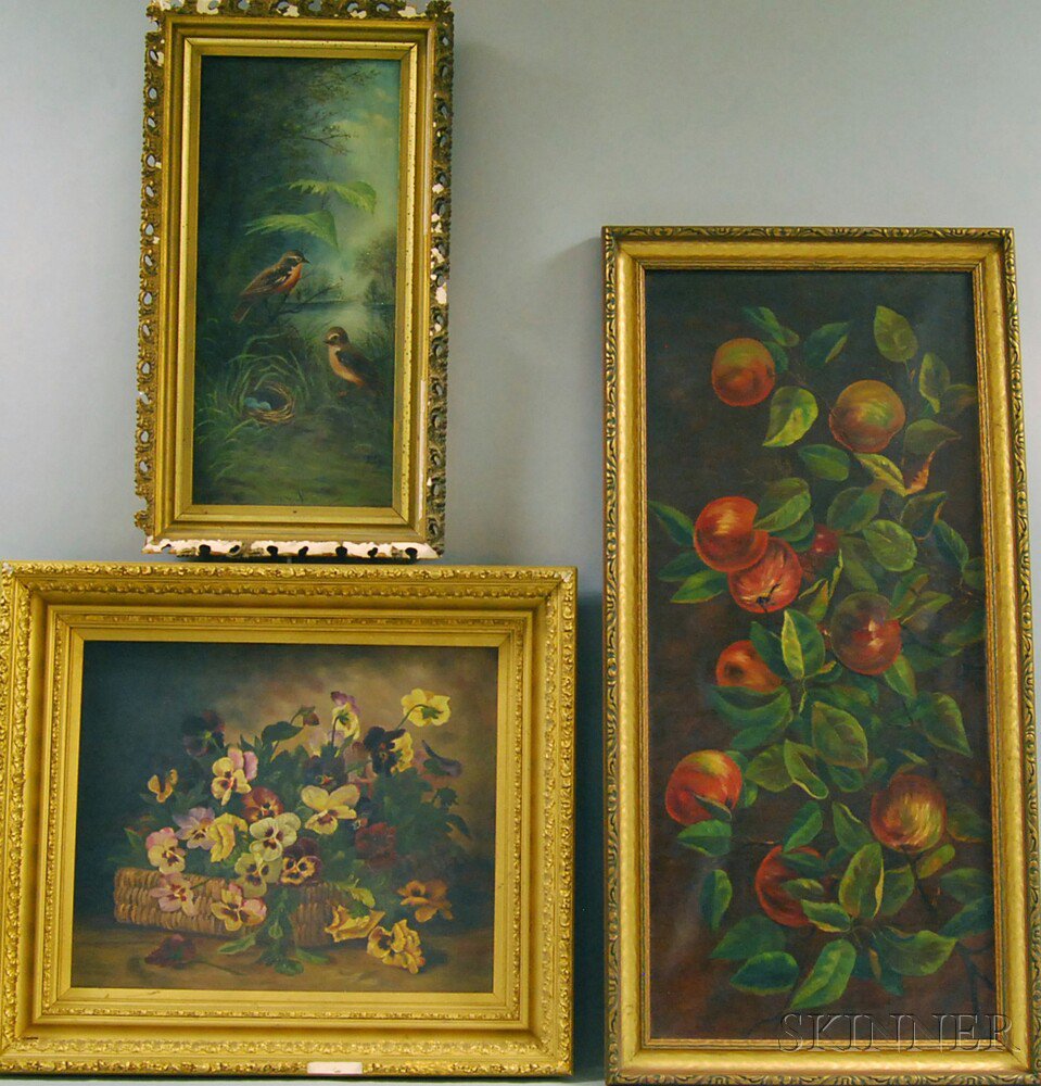 Appraisal: Three Framed Oil on Canvas Scenes an unsigned scene depicting