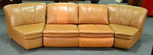 Appraisal: TAN ITALIAN LEATHER SECTIONAL SOFAModern -piece sectional sofa couch ''