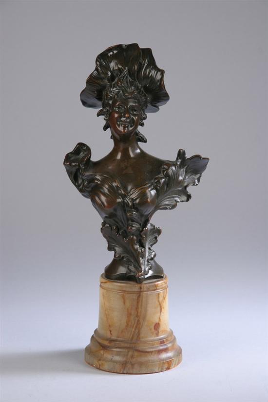 Appraisal: ART NOUVEAU BRONZE BUST OF A LADY circa Wearing anemone