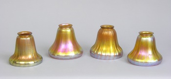 Appraisal: Four Steuben Style Gold Aurene Shades All unmarked and unmatched