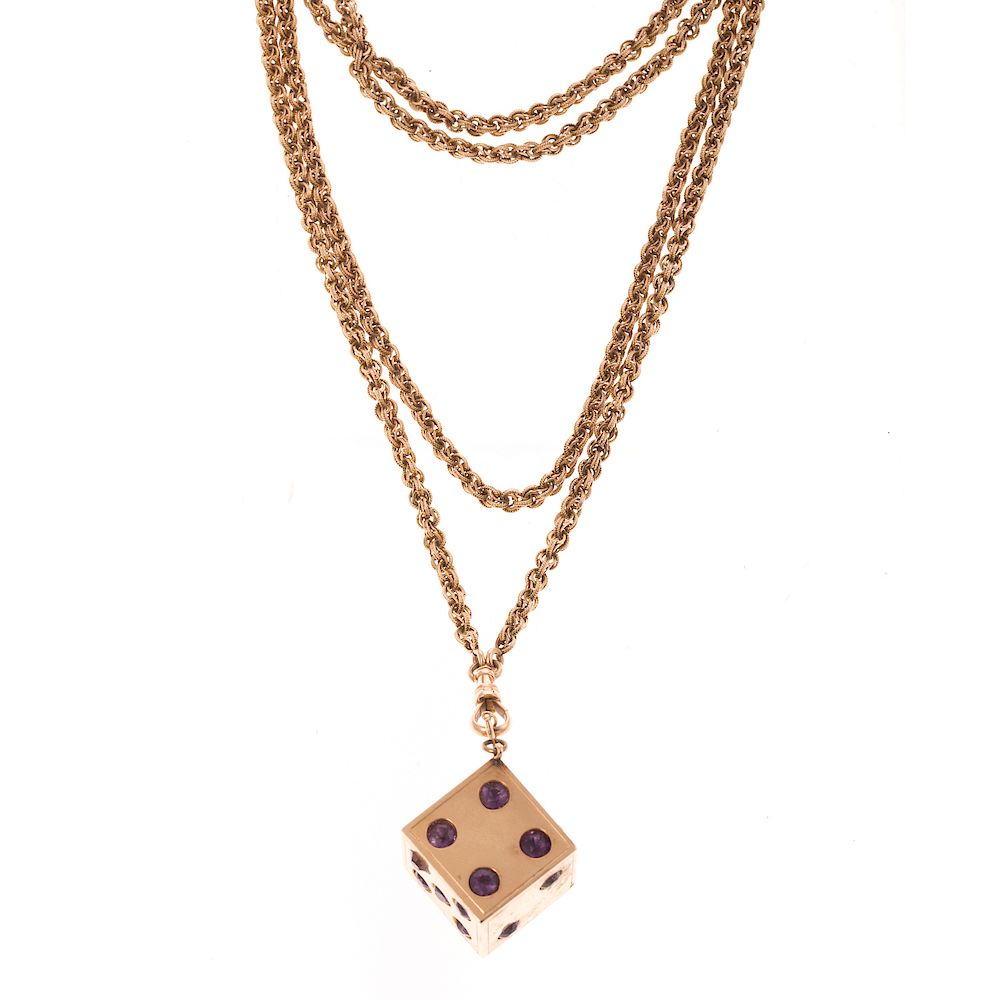 Appraisal: A Ladies Large Dice Pendant on Long Chain in K