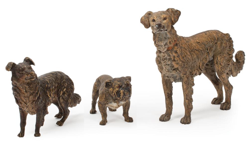 Appraisal: Group of Three Cold Painted Bronze Figures of Dogs th