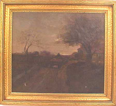 Appraisal: Early th C oil on canvas horses pulling hay wagon