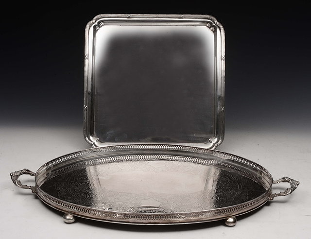 Appraisal: A SILVER PLATED OVAL TWO HANDLED BUTLERS TRAY with engraved