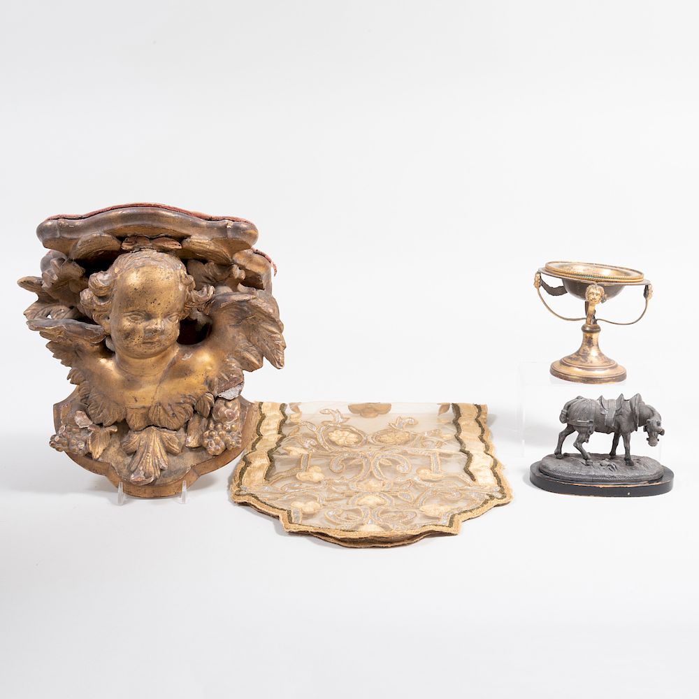 Appraisal: Giltwood Cherub Wall Bracket and Three Articles The articles comprising