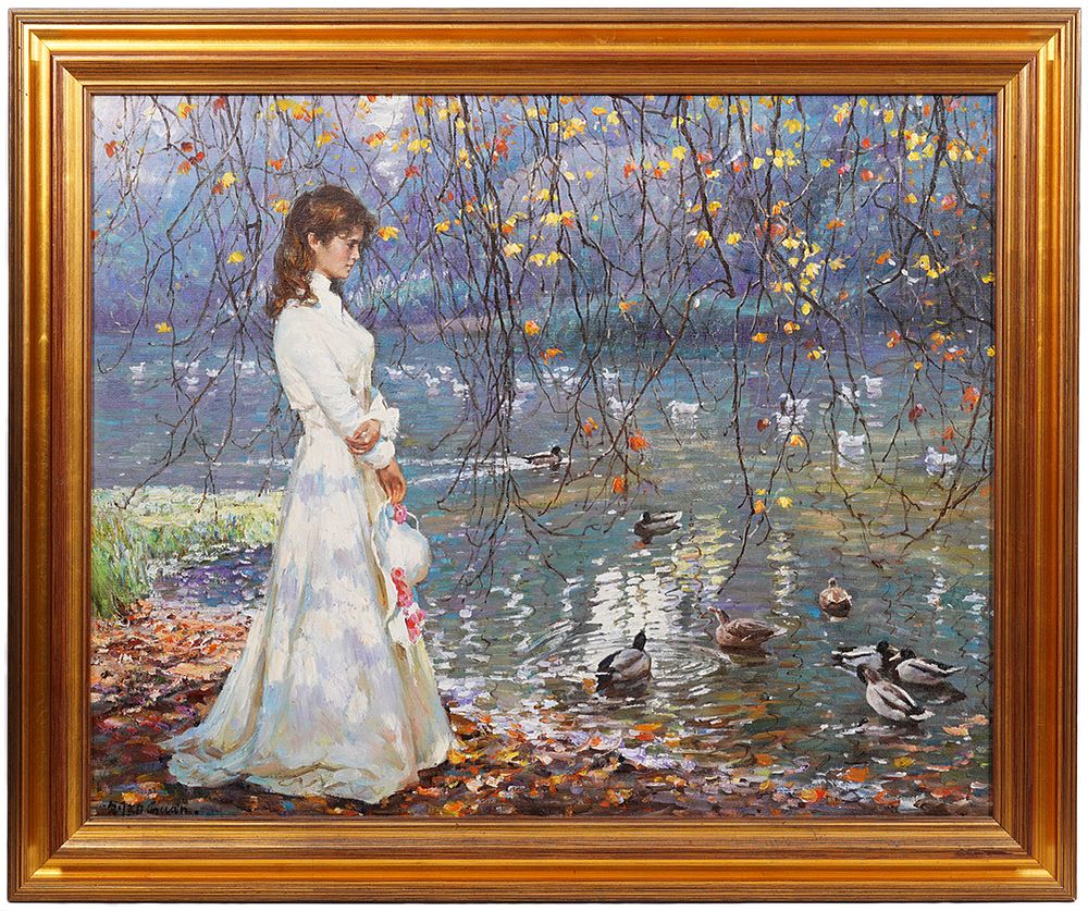 Appraisal: Guan Zeju 'Autumn Reflection' Oil Painting Guan Zeju China Born