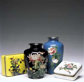 Appraisal: FOUR PIECES JAPANESE CLOISONN Group of four Japanese cloisonn enamels