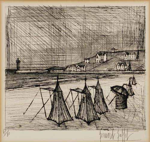 Appraisal: BERNARD BUFFET La Plage Drypoint x mm x inches wide