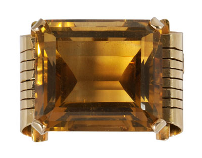 Appraisal: Large Retro citrine brooch emerald-cut citrine