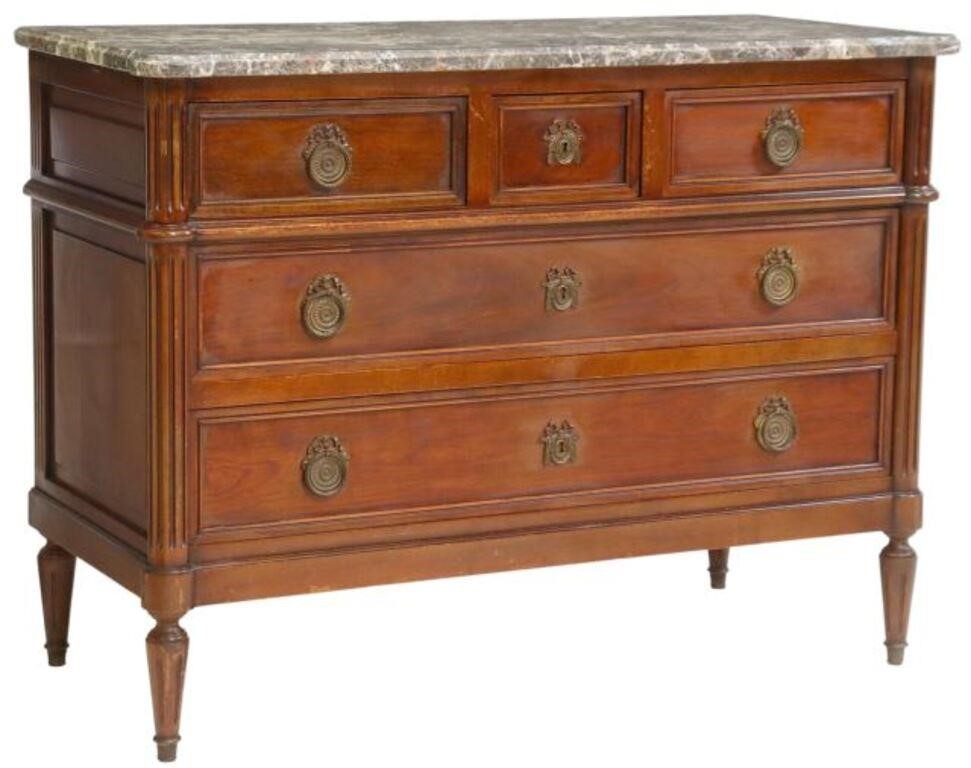 Appraisal: French Louis XVI style marble-top commode th c case fitted