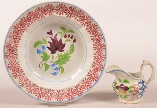 Appraisal: Two Pieces of Stick Spatter Ironstone China st Pansy pattern