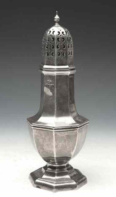 Appraisal: AN OCTAGONAL SILVER CASTER with marks for Birmingham in height