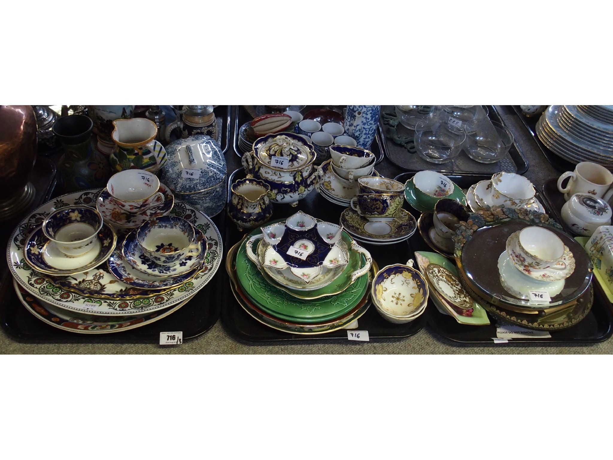 Appraisal: Three trays comprising various porcelain teawares