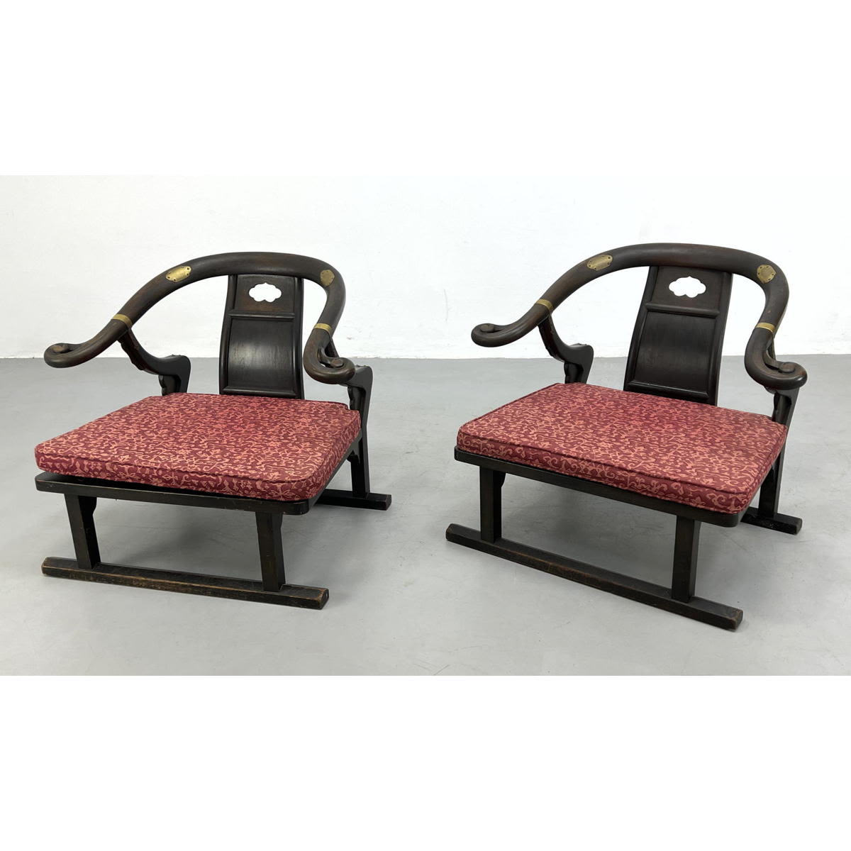 Appraisal: Pr Baker Asian Lounge Chairs Sloped arms with brass accent