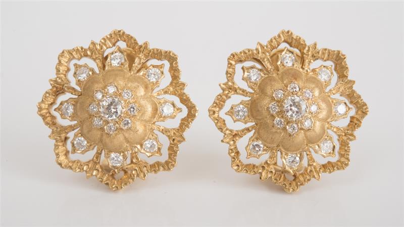 Appraisal: PAIR OF BUCCELLATI K YELLOW GOLD AND DIAMOND EARCLIPS Signed