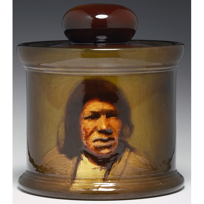 Appraisal: Rookwood humidor Standard glaze with a Native American portrait executed