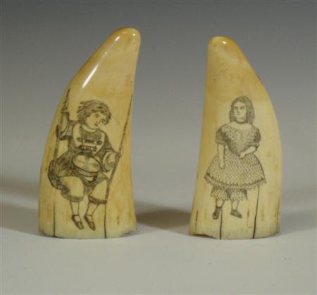 Appraisal: A scrimshaw whale's tooth with double sided engraving of a