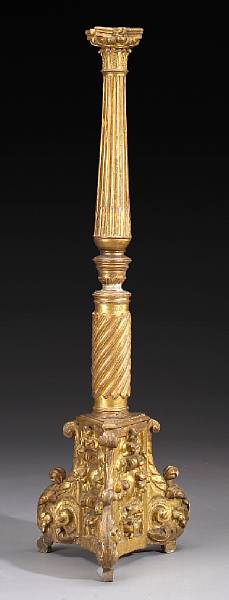 Appraisal: An Italian Baroque giltwood torch re th century The standard