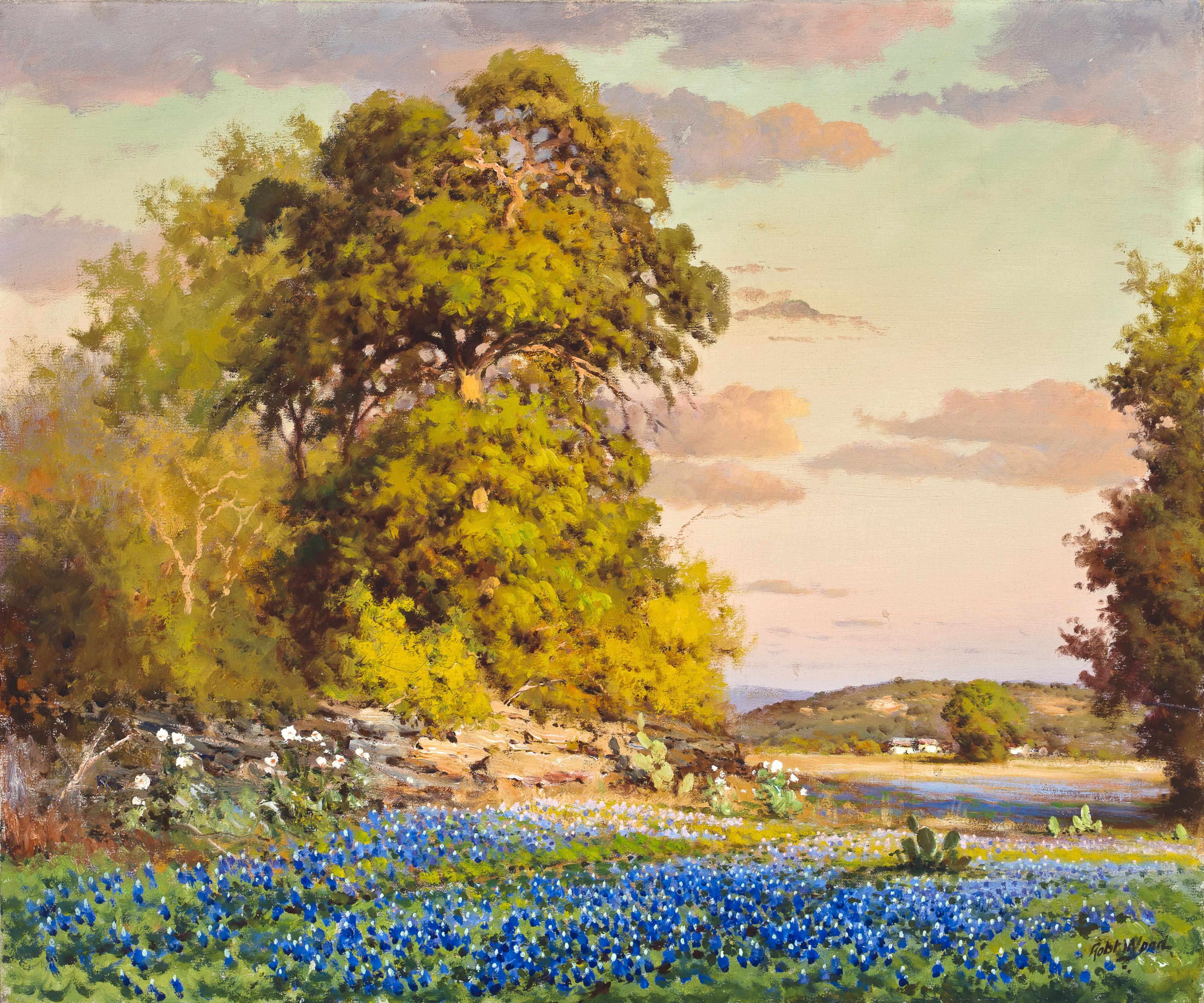 Appraisal: Robert Wood American British - Landscape with bluebonnets signed 'Robt