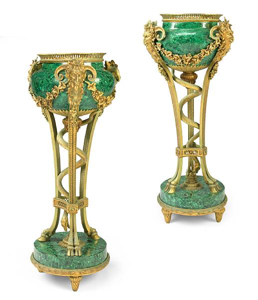 Appraisal: A pair of Napoleon III gilt bronze and malachite veneered