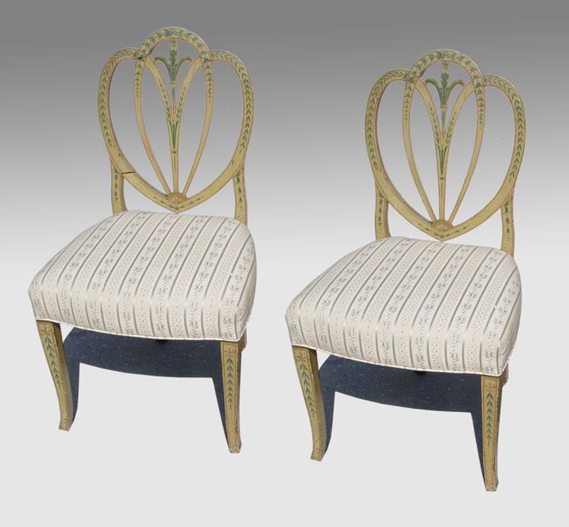 Appraisal: PAIR OF FRENCH PAINT DECORATED SIDE CHAIRS Blue bell flower