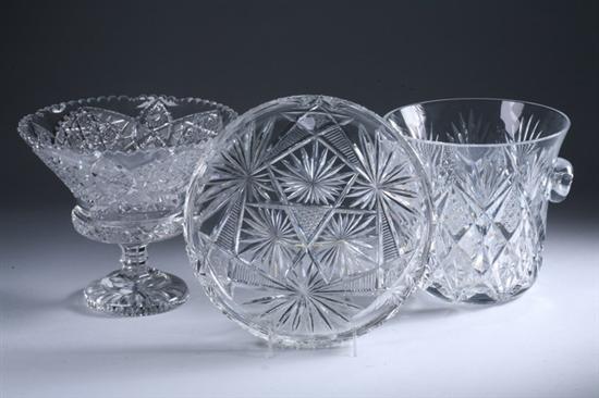 Appraisal: THREE CUT-CRYSTAL TABLE ITEMS Including a St Louis ice bucket