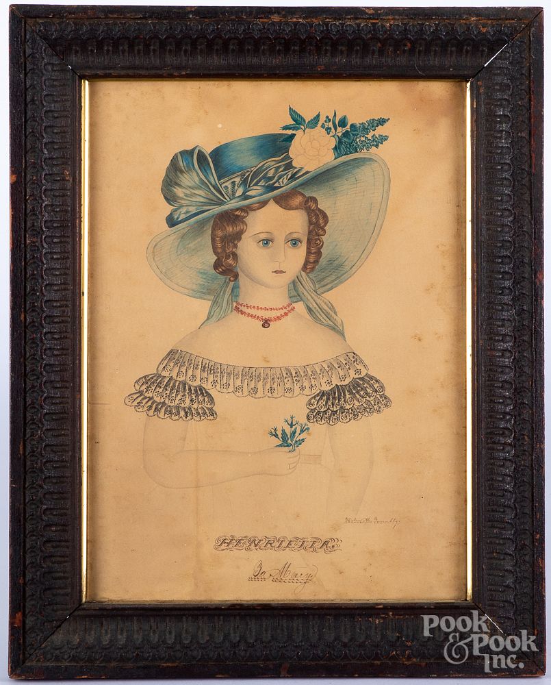 Appraisal: Ink and watercolor portrait of Henrietta th c Ink and