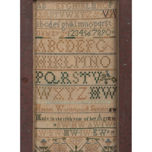 Appraisal: An Pennsylvania Needlework Alphabet Sampler and Family Register Wrought by