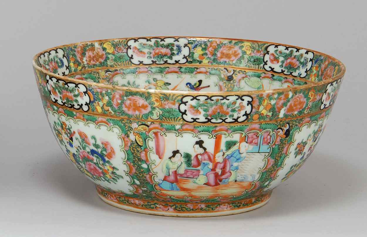 Appraisal: ANTIQUE CHINESE EXPORT ROSE MEDALLION PORCELAIN PUNCH BOWL Diameter