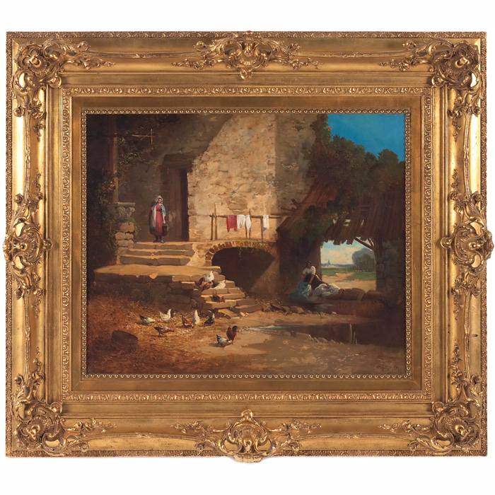 Appraisal: Alexandre DeFaux French - Farmyard oil on canvas x signed