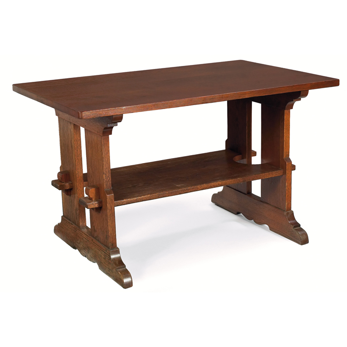 Appraisal: L JG Stickley trestle table from the Onondaga Shops rectangular