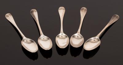 Appraisal: Five George I silver rat tail teaspoons Samuel Lee circa