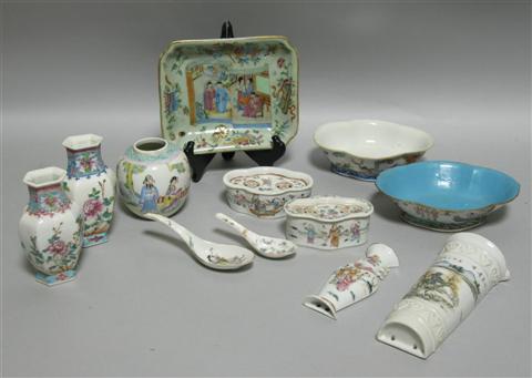 Appraisal: CHINESE FAMILLE ROSE PORCELAIN Including a Canton famille rose rectangular