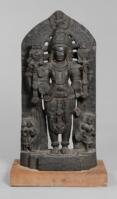 Appraisal: Black Stone Stele Indian possibly Karnataka th century depicting Vishnu