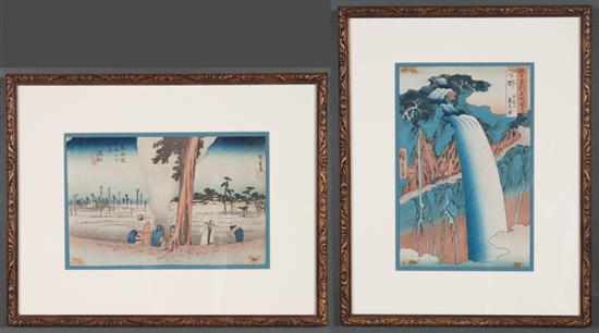 Appraisal: Two Japanese color woodblock prints framed late th century depicting