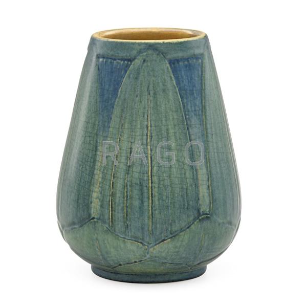 Appraisal: NEWCOMB COLLEGE Transitional vase w tobacco Condition Report Overall crazing