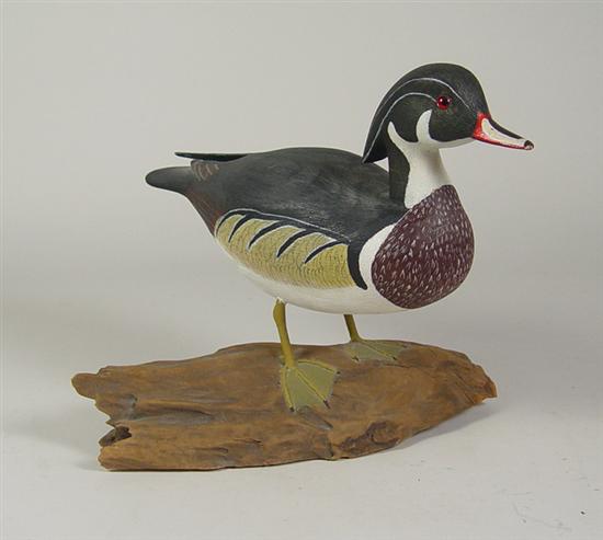 Appraisal: Standing Wood Duck Decoy on Base Wood duck drake with