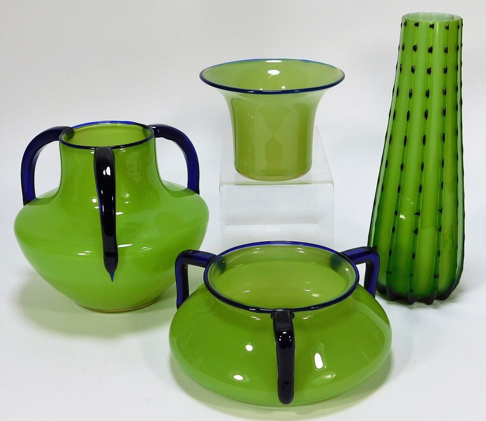 Appraisal: Green Tango Bohemian Czech Art Glass Vases Bohemia Early th