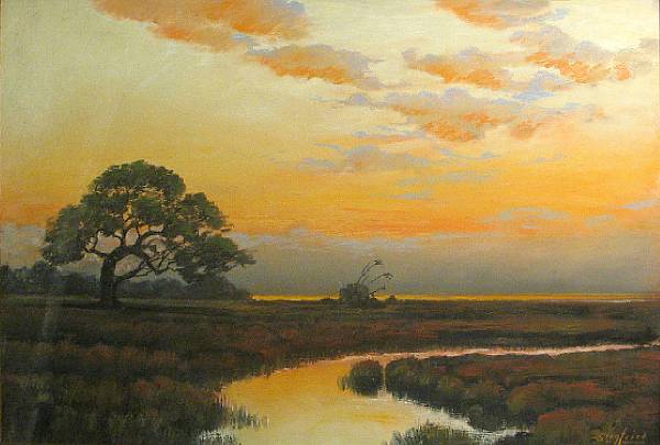 Appraisal: Edwin C Siegfried American - Sunset on the marsh signed