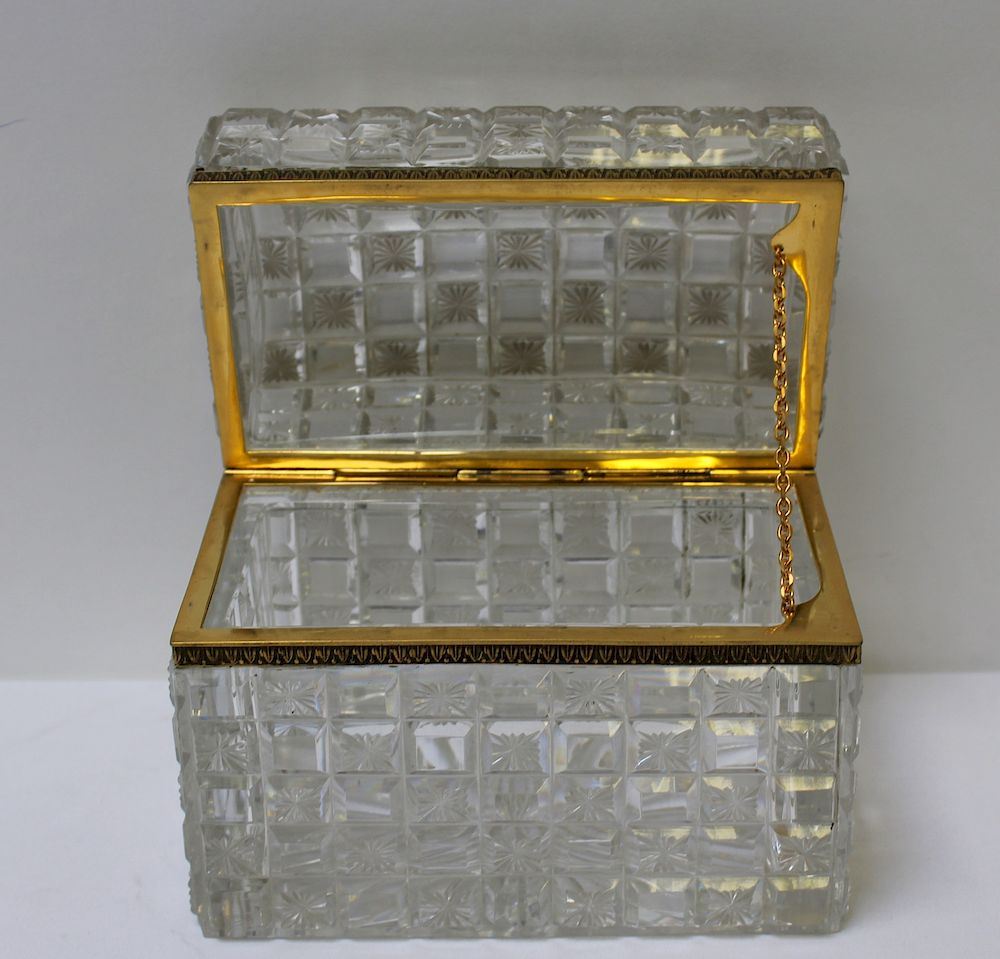 Appraisal: BACCARAT Signed Cut Glass Vanity Box Good size with gilt