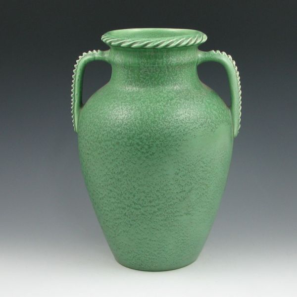 Appraisal: Weller handled vase with frosted matte green glaze Unmarked Mint